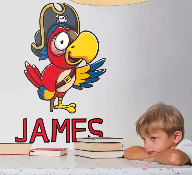 Cute pirate parrot illustration children decal - TenStickers