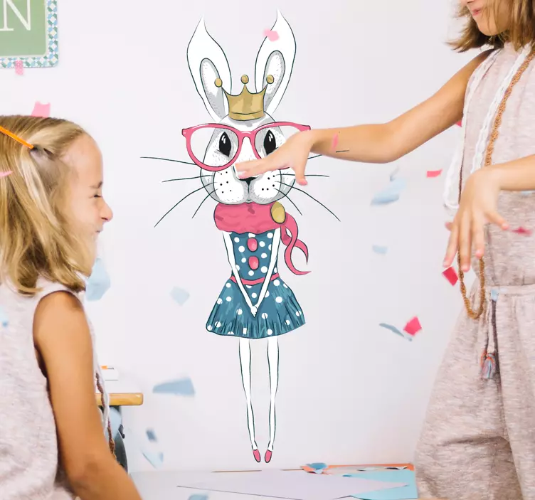 Cute rabbit girl animal wall sticker - TenStickers