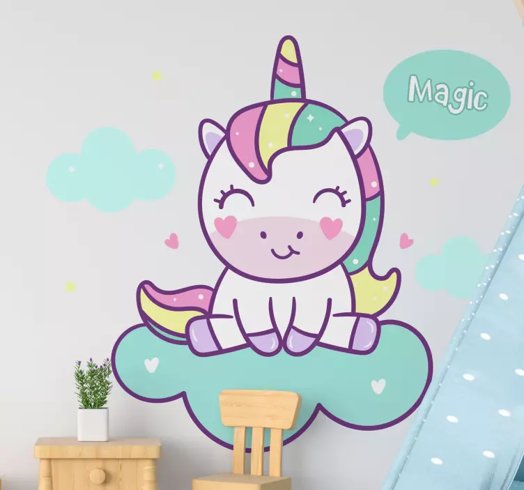 Happy unicorn character wall sticker for kids - TenStickers
