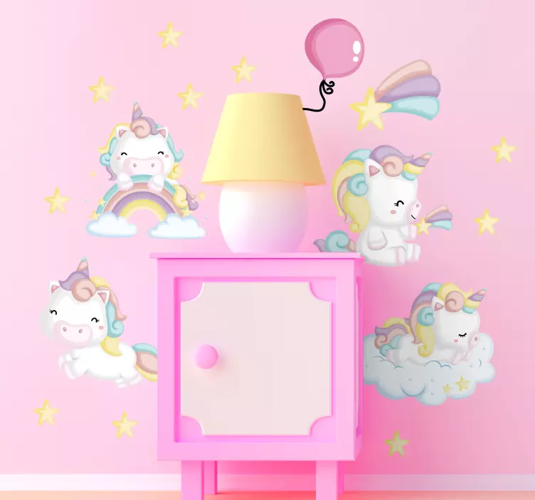Cute Unicorn Characters wall sticker for kids - TenStickers