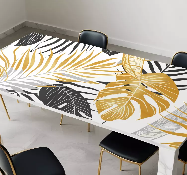 Dark grey & golden leaves dining wall sticker - TenStickers