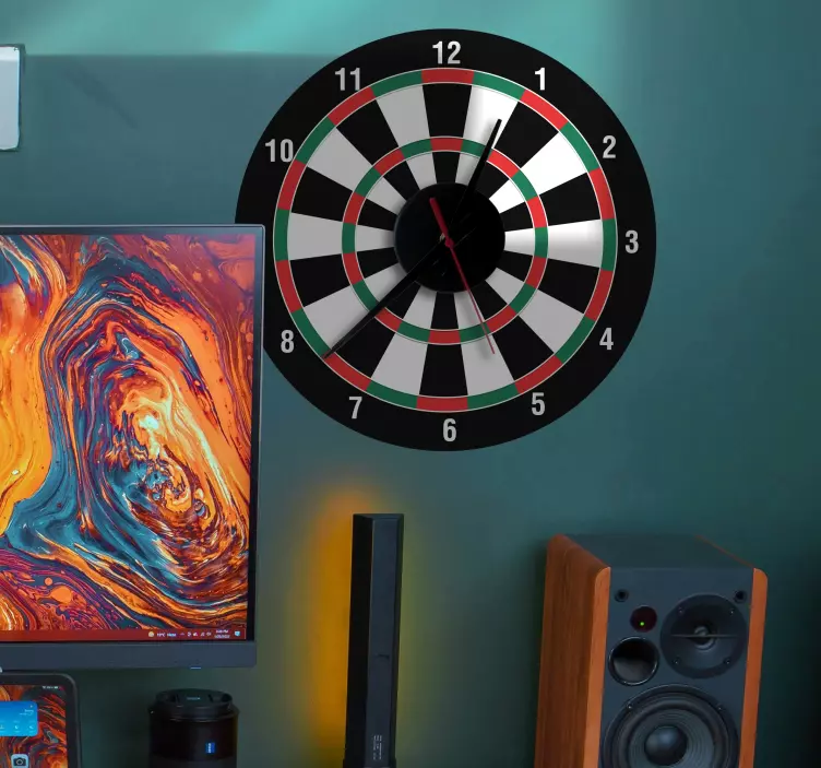 Dartboard Wall Clock Sticker Game Room - TenStickers