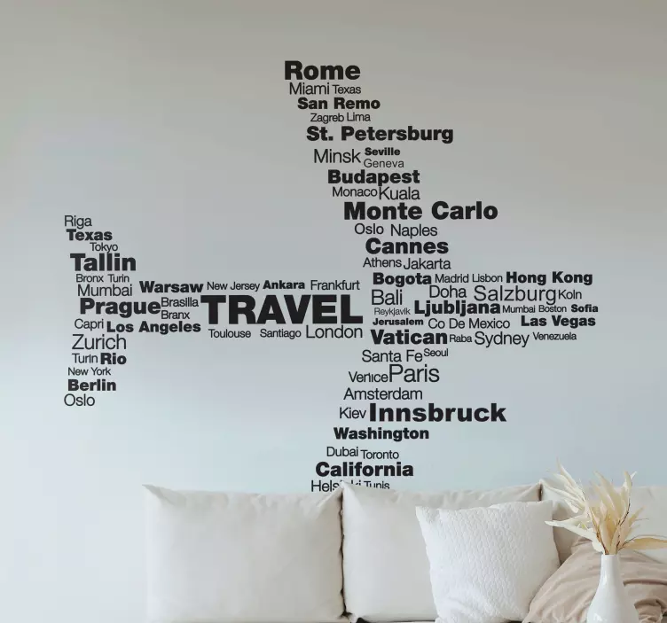 Destination City Plane Wall Sticker - TenStickers