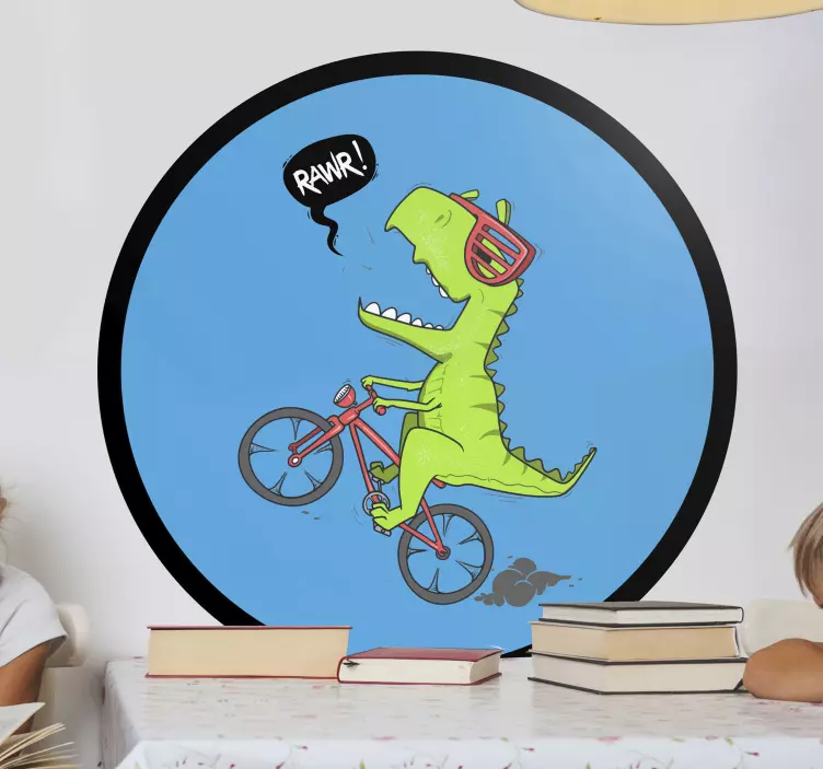 Dinosaur riding bicycle sticker - TenStickers