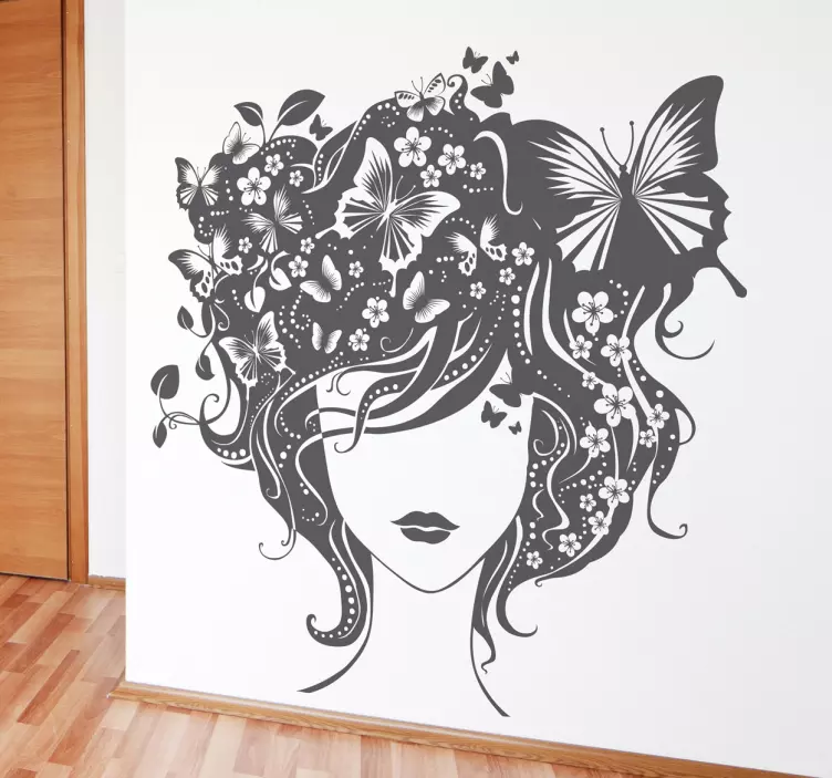 Divinity forest female face with butterfly wall sticker - TenStickers