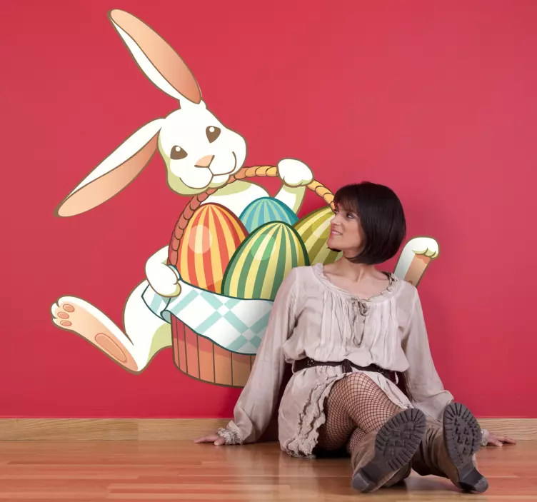 Easter Bunny Egg Basket Wall Sticker - TenStickers