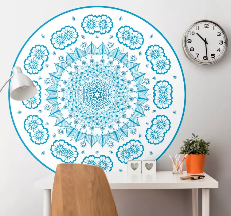 Blue botanical mandala floral wall sticker - TenStickers