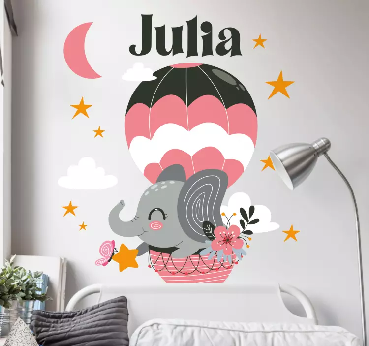Elephant on a balloon with stars and  moon decal - TenStickers