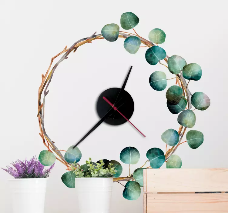 eucalyptus clock wall clock sticker - TenStickers
