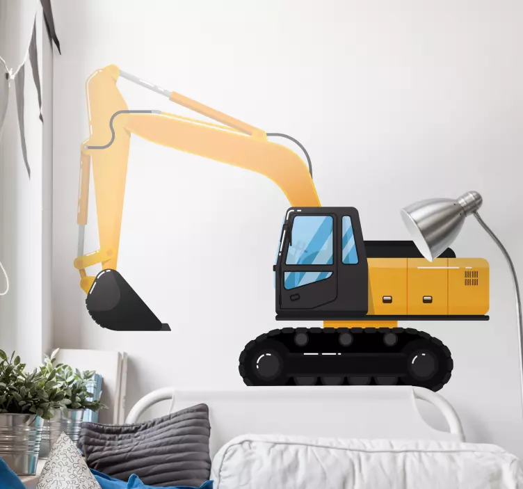 Excavator cartoon yellow and black toy sticker - TenStickers