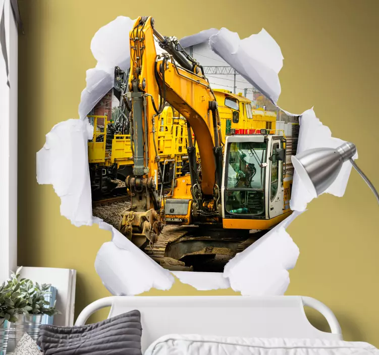 Excavator machinery scene 3d wall sticker - TenStickers
