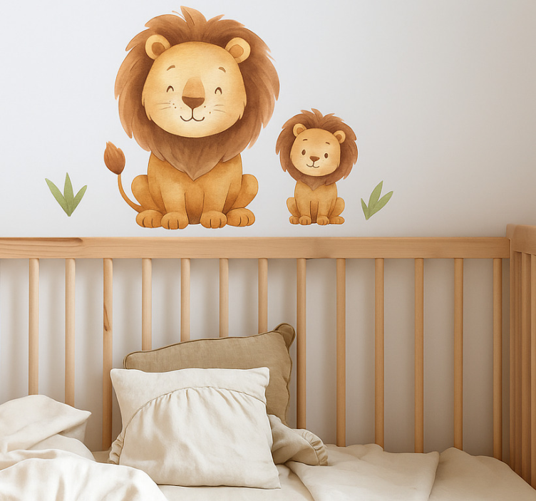 Father and son lion illustration wall sticker - TenStickers