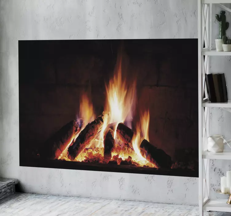 Fireplace burning object living room wall sticker - TenStickers