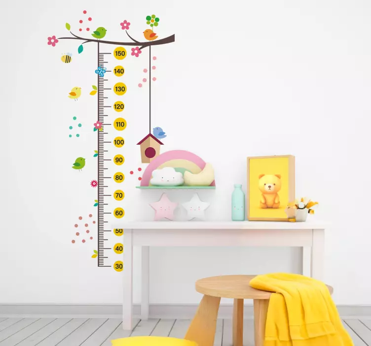 Floral birdhouse height chart sticker - TenStickers