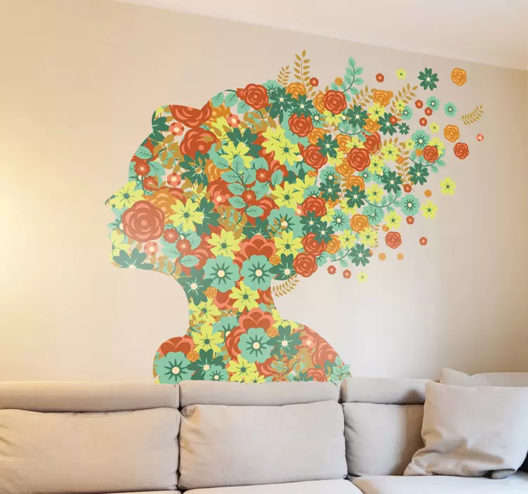 Floral Lady Hair Wall Sticker - TenStickers
