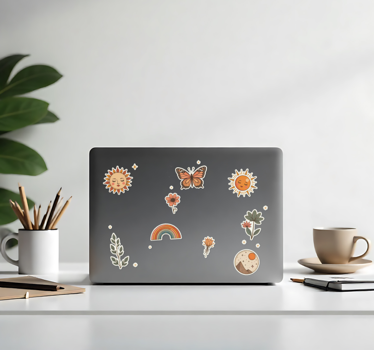 Blossom and sun decal collection laptop sticker - TenStickers