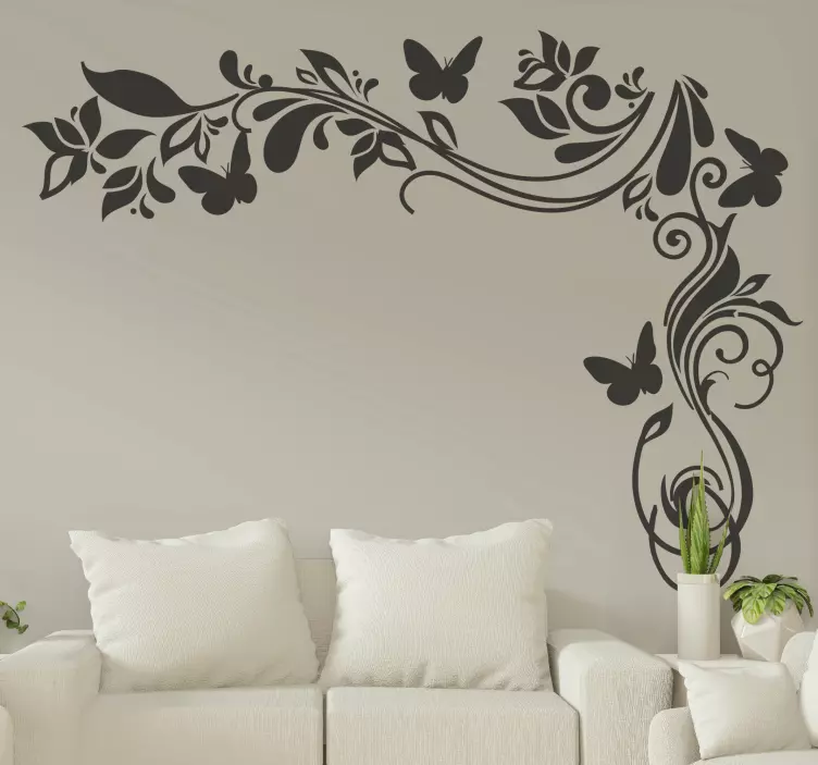 Flower branch with butterflies living room wall sticker - TenStickers