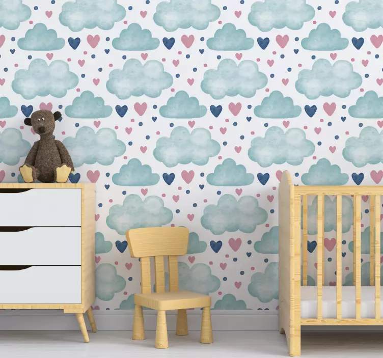 Fluffy Cloud Hearts wall sticker for kids - TenStickers