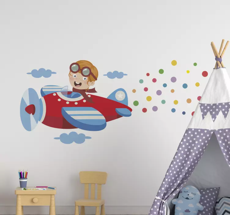 Flying Child Airplane wall sticker for kids - TenStickers
