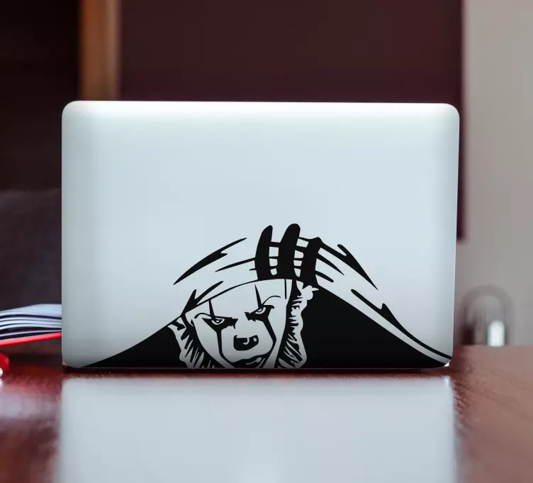 Frightening it clown peeking laptop skin - TenStickers