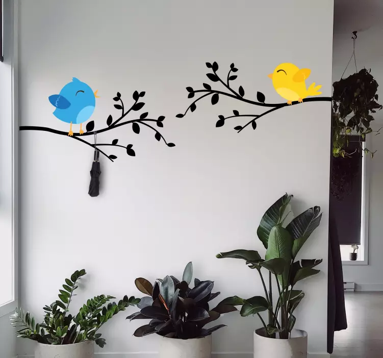 Funny birds on tree branches coat hanger decal - TenStickers