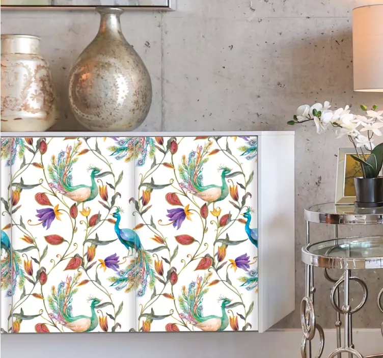 Garden flowers with little birds furniture sticker - TenStickers