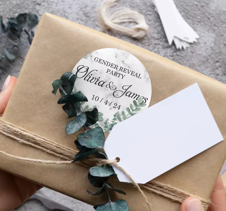 Gender reveal party marble Personalised sticker - TenStickers