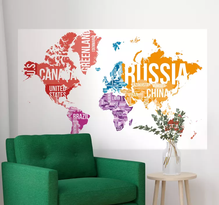 Global Map Artwork world map wall sticker - TenStickers