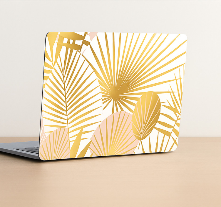 Golden tropical leaves  laptop sticker - TenStickers