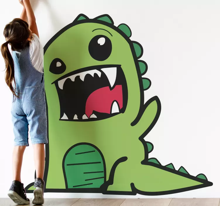 Green dinosaur doodle scary dinosaur sticker - TenStickers