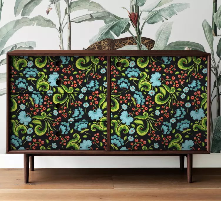 Green flowers with a hem furniture decal - TenStickers
