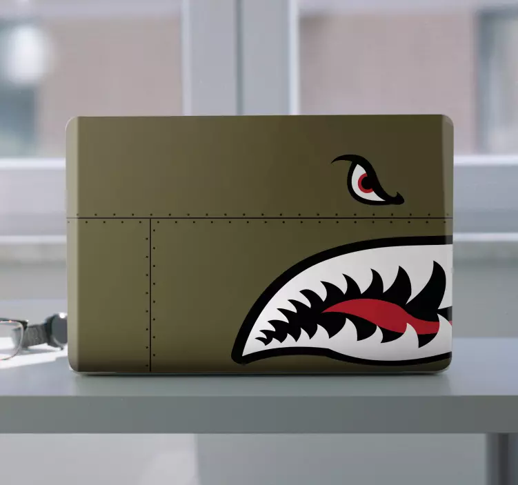 Green military shark face laptop skins - TenStickers