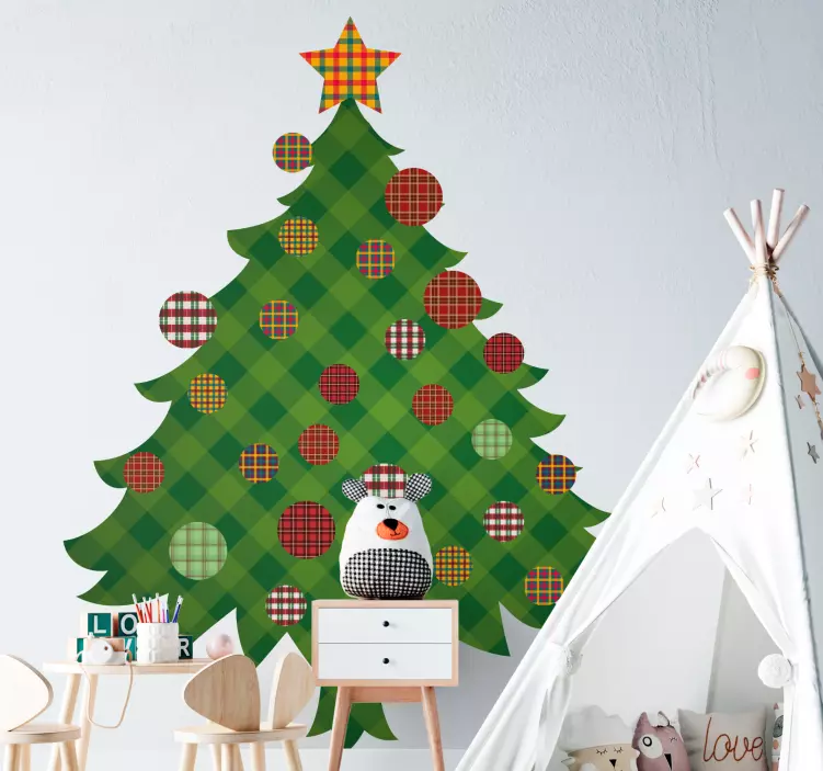 Green tartan tree Do it Yourself Xmas sticker - TenStickers
