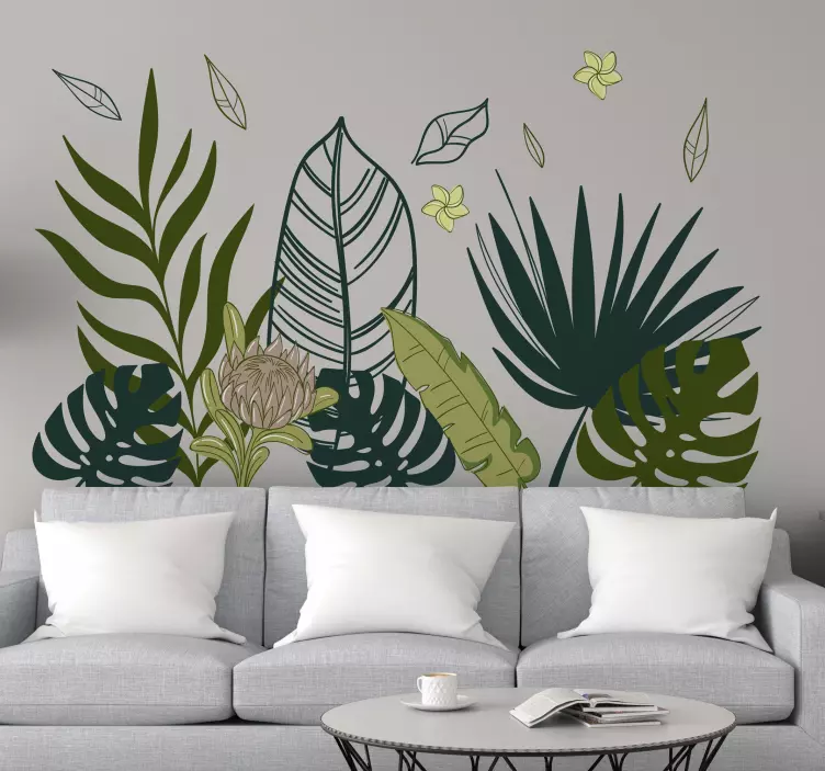 Green tropical leaves plant wall sticker - TenStickers