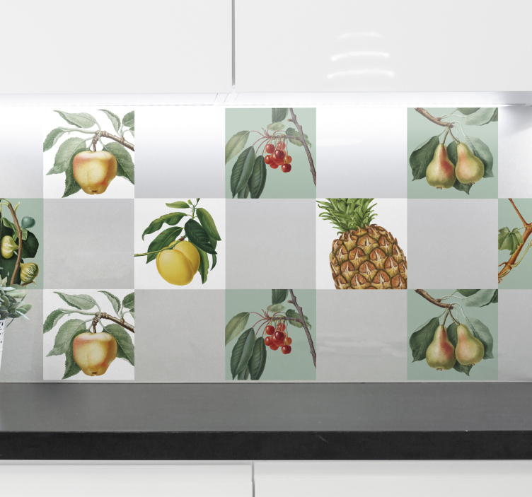 Fresh fruits with leaves kitchen wall tile sticker - TenStickers