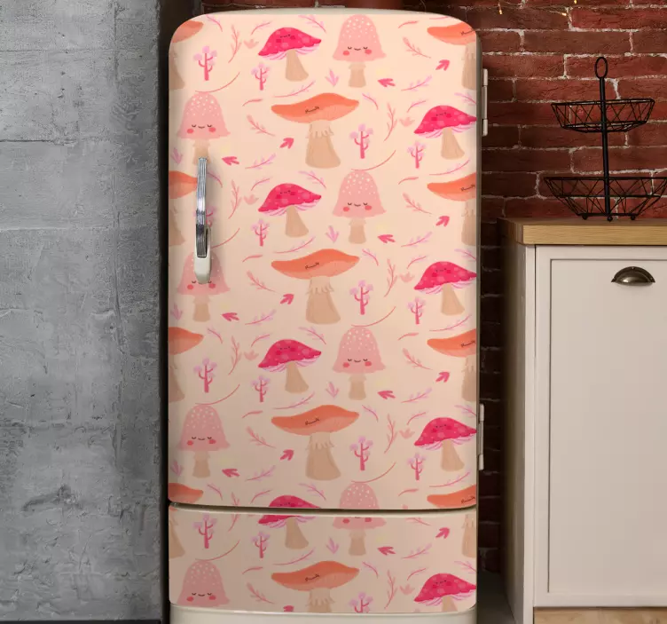 Happy classical mushrooms fridge sticker - TenStickers