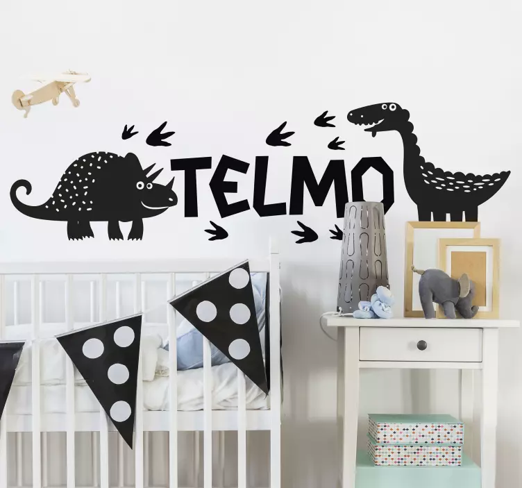 Happy dinossaur with name wall sticker - TenStickers