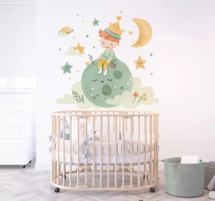 Happy kid on the moon wall sticker children's room - TenStickers