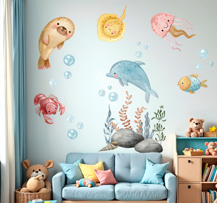 Happy watercolour sea wall decal - TenStickers