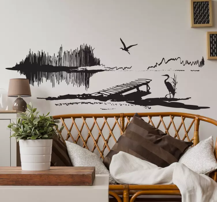 Heron Silhouette Landscape Nature Wall Sticker - TenStickers