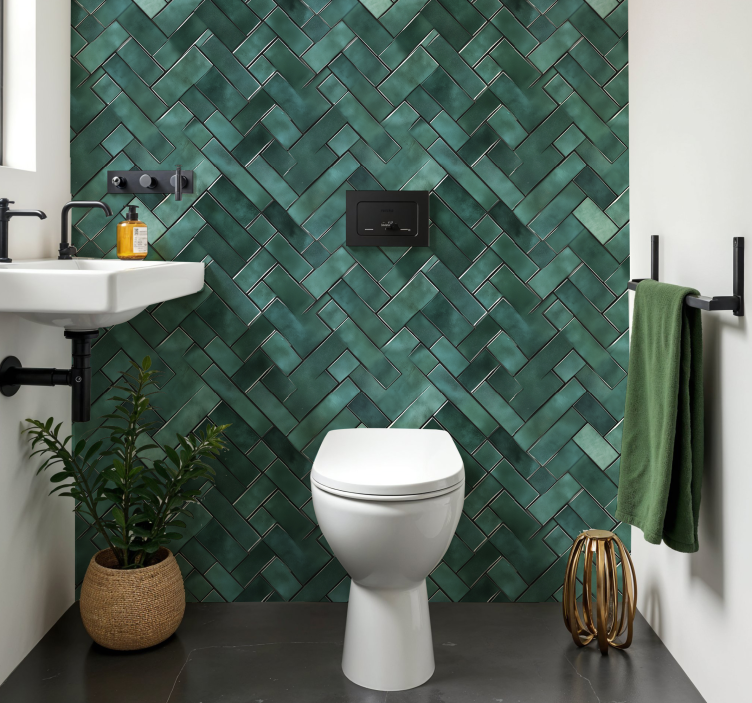 Herringbone green tile stickers for bathroom - TenStickers