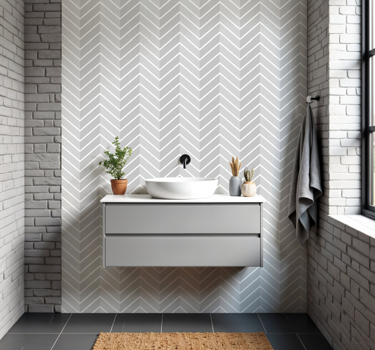 Herringbone light gray tile stickers for bathroom - TenStickers