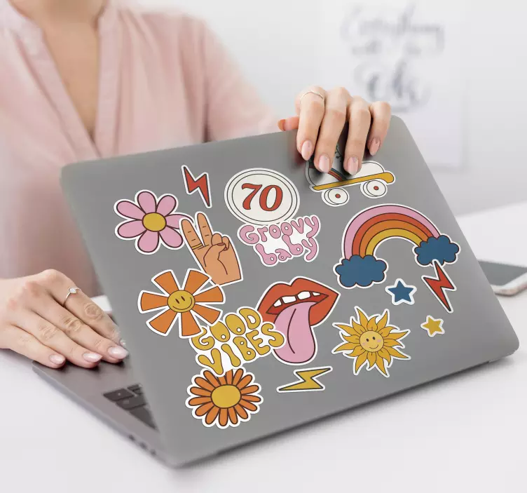 Colourful Vibes Vinyl Lapton Stickers - TenStickers