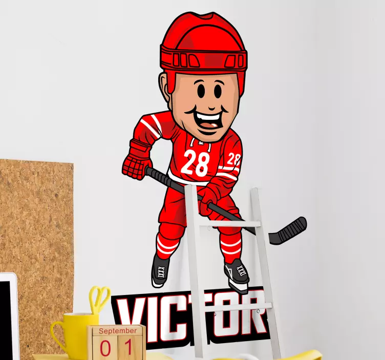 Hockey Player with name wall sticker - TenStickers
