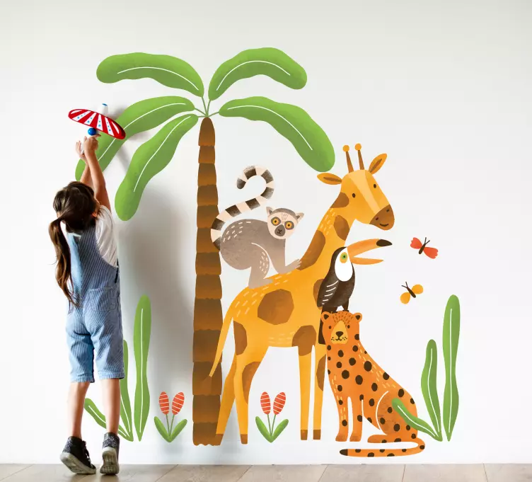 Jungle animals playing wild animal decal - TenStickers