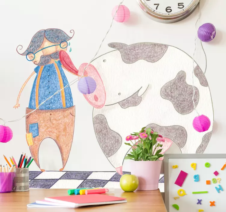 Kids Farmer & Happy Cow Wall Sticker - TenStickers