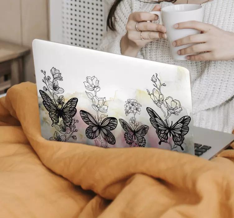 Laptop skin floral butterfly design - TenStickers