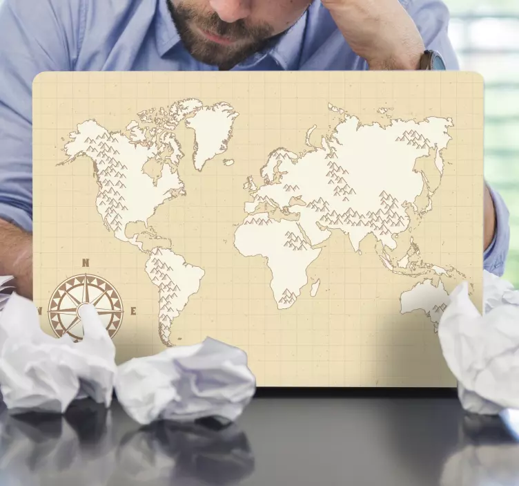 Laptop skin map with compass design - TenStickers