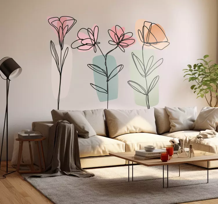 Line art flowers wall sticker - TenStickers