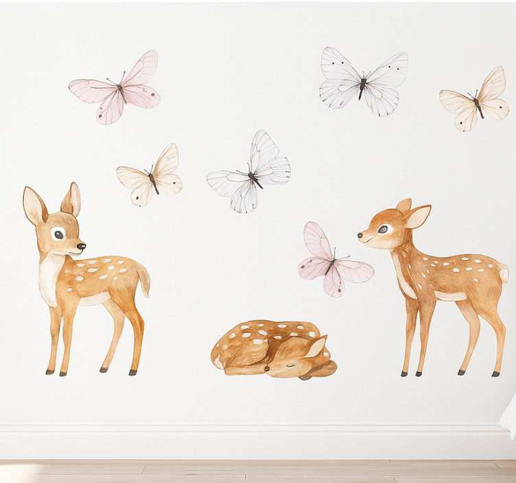 Little deers with butterflies wall mural sticker - TenStickers